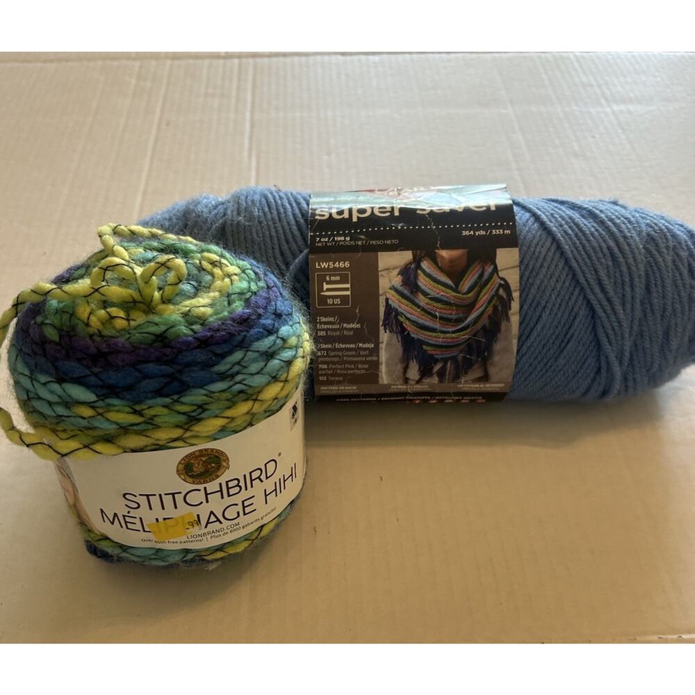 Lot Of 2 Skeins Lion Brand Stitchbird “bluebird”‎ And Red Heart Acrylic Yarn